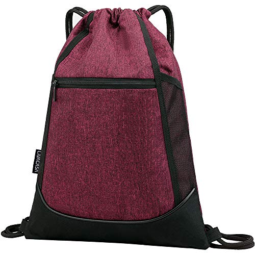 LIVACASA Turnbeutel Wasserdicht Sportbeutel Hipster mit Reißverschluß Innentasche Außentasche Gym Bag Hipster Verstellbar Tunnelzug Rucksack Beutel Damen Herren Rot von LIVACASA