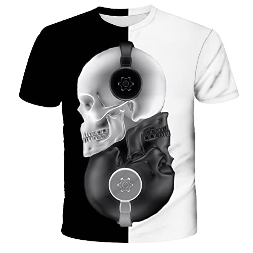 3D Kreativ Männer T Shirts Herren 3D Grafik Totenkopf T-Shirt in Übergröße Kurzarm Alltagsoberteile Basic Rundhalsausschnitt,Schädel-1,XXL von LIVBH