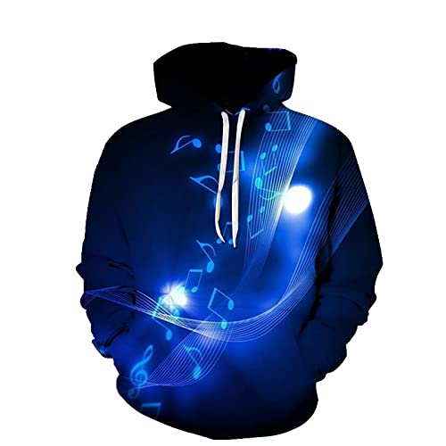 LIVBH Herren 3D Druck Kapuzenpullover Frauen Männer 3D Grafik Musik Hoodie Neuheit Langarm Pullover Sweatshirt Jacken mit Taschen,Musiknote-3,L von LIVBH