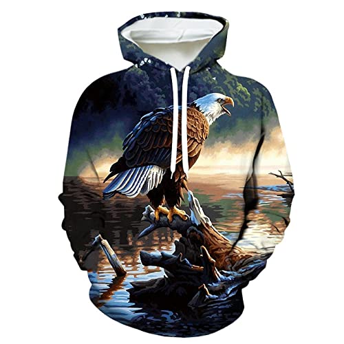 LIVBH Herren 3D Druck Kapuzenpullover Herren 3D Realistische Casual Hoodies Fronttasche Pullover Langarm Sweatshirt Hip Hop Jugend Hoody-Adler 6_XXL von LIVBH