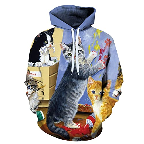 LIVBH Herren 3D Druck Kapuzenpullover Unisex 3D Neuheit Print Fleece Hoodies Upgrade Qualität Pullover Sweatshirt mit Fronttasche,Katzen,m von LIVBH