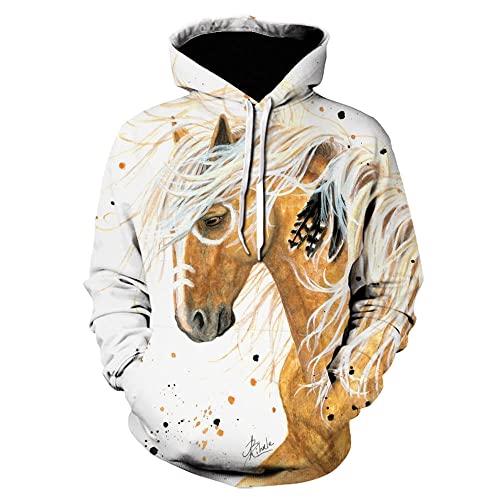 LIVBH Herren 3D Druck Kapuzenpullover Unisex Pferde Hoodie 3D-Druck Mode Pullover Casual Pullover für Jungen/Mädchen-Pferde 10_L von LIVBH