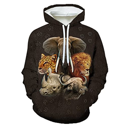 LIVBH Herren Damen Pullover Frauen Männer 3D Grafik Lion Hoodie Neuheit Langarm Pullover Sweatshirt Jacken mit Taschen,Löwe-4,XXL von LIVBH