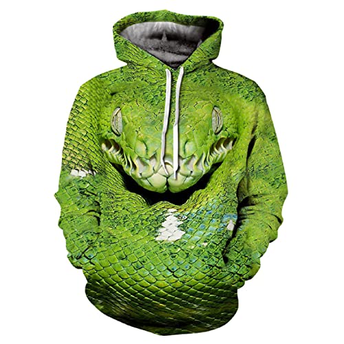 LIVBH Jungen Mädchen Hoodie Herren Kapuzenmuster Print Galaxy Sweatshirts Pocket Pullover 3D Hoodies,Schlange,XL von LIVBH