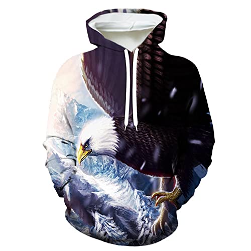 LIVBH Kapuzenpullover Herren Hoodie Herren 3D Realistische Casual Hoodies Fronttasche Pullover Langarm Sweatshirt Hip Hop Jugend Hoody-Adler 4_XXL von LIVBH