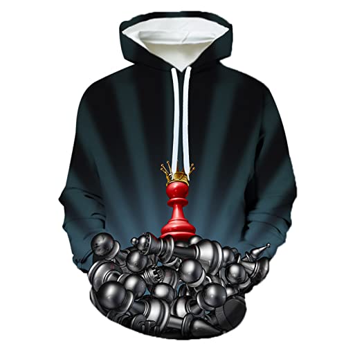 LIVBH Kapuzenpullover Herren Hoodie Unisex 3D Print Hoodies Graphic Space Pullover mit Kapuze Sweatshirts für Männer Frauen,K Schach,XL von LIVBH