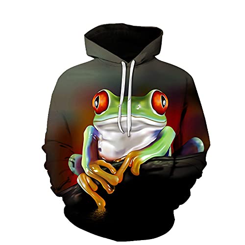 LIVBH Unisex 3D Druck Hoodie Hoodies Männer Fisch 3D-Grafikdruck Sweatshirts Pullover Tops mit Tasche,Frosch-2,XL von LIVBH