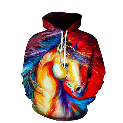 LIVBH Unisex 3D Druck Hoodies Herren Neuheit Hoodie 3D Printe Pferd Pullover Sweatshirt Unisex Casual Sweatshirt,Pferd,m von LIVBH