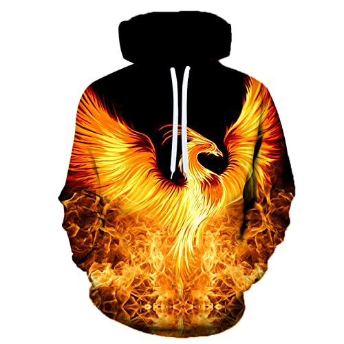 LIVBH Unisex 3D Hoodie Herren Damen Hoodies 3D-Grafik gedruckt Pullover Hoodie Kapuzen-Sweatshirt mit Taschen,Phönix,4XL von LIVBH