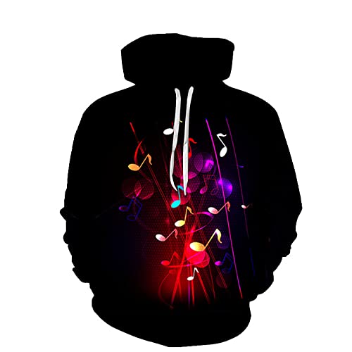 LIVBH Unisex Kapuzenpullover Frauen Männer 3D Grafik Musik Hoodie Neuheit Langarm Pullover Sweatshirt Jacken mit Taschen,Musiknote-5,L von LIVBH