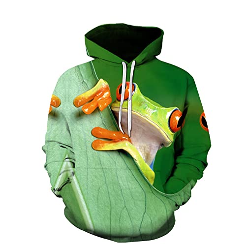 LIVBH Unisex Kapuzenpullover Hoodies Männer Fisch 3D-Grafikdruck Sweatshirts Pullover Tops mit Tasche,Frosch-3,XXL von LIVBH