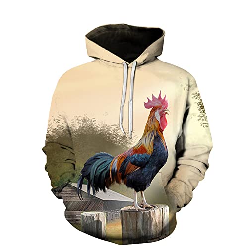 LIVBH Unisex Kapuzenpullover Unisex Hoodies Pullover 3D-Grafik gedruckt Neuheit Kapuzen-Sweatshirts mit Tasche Langarm für Männer Frauen,Huhn-2,XL von LIVBH