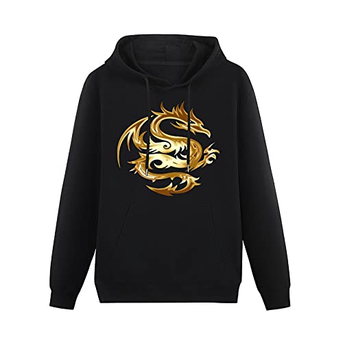 Unisex 3D Hoodie Sweatshirt Gedruckt Kapuzenpullover Kordelzug Pullover mit Tasche The Golden Dragon, Schwarz, L von LIVBH