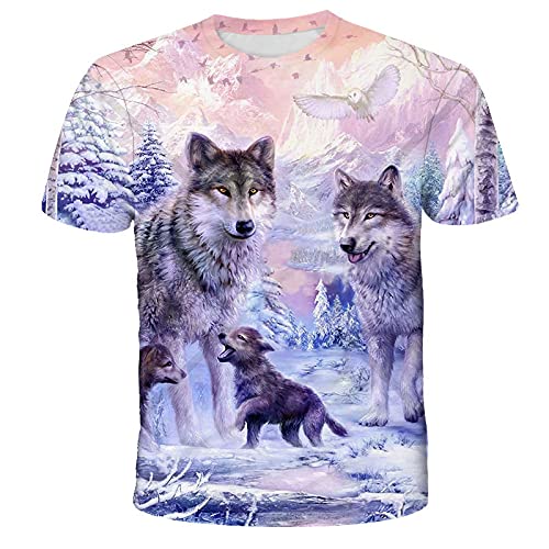 Unisex 3D T Shirts Für Herren Damen 3D-Druck Niedlich Cool Bunte Unisex Teen Erwachsene Leichtes Polyester Rundhals Kurzarm T-Shirt,Wolf-7,m von LIVBH