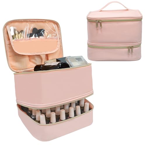 LIVEBAY Nagellack-Organizer-Tasche, doppellagig, für 30 Flaschen und Nagellampe, professionelles Nagelset, Aufbewahrungstasche (Rosa) von LIVEBAY