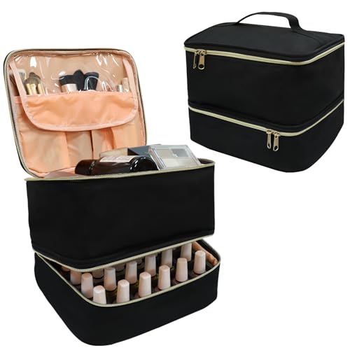 LIVEBAY Nagellack-Organizer-Tasche, doppellagig, für 30 Flaschen und Nagellampe, professionelles Nagelset, Aufbewahrungstasche (schwarz) von LIVEBAY