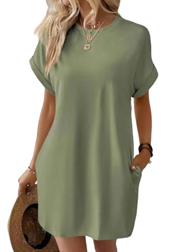 LIVEDOLLS T Shirt T-Shirt Kurzes Kleid Frauen Sommer Rundhals Lose Kleider Robe-Hellgrün-XXL LIVEDOLLS T Shirt T-Shirt Kurzes Kleid Frauen Sommer Rundhals Lose Kleider Robe-Hellgrün-XXL von LIVEDOLLS