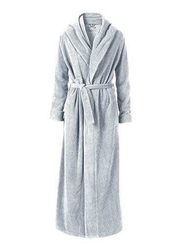 LIVEINU Damen Herren Warm Bademäntel mit Schalkragen Extra Lang Saunamantel mit Gürtel Tasche Reisebademantel Morgenmantel Bathrobe Weich Super Flauschig Grau EU L von LIVEINU