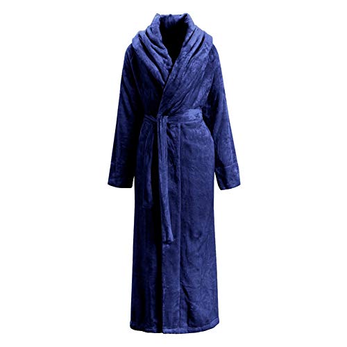 LIVEINU Unisex Warm Plüsch Bademäntel mit Schalkragen Extra Lang Saunamantel mit Gürtel Tasche Reisebademantel Morgenmantel Bathrobe Weich Super Flauschig Blau EU M von LIVEINU