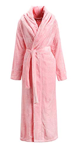 LIVEINU Unisex Warm Plüsch Bademäntel mit Schalkragen Extra Lang Saunamantel mit Gürtel Tasche Reisebademantel Morgenmantel Bathrobe Weich Super Flauschig Rosa EU XL von LIVEINU