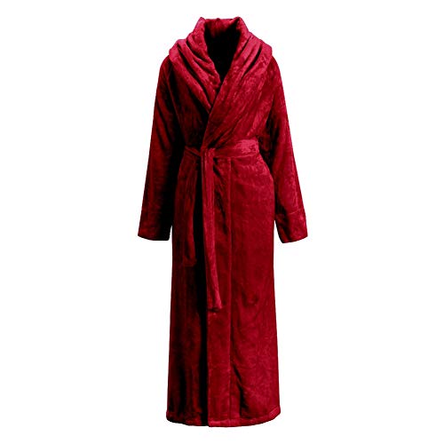 LIVEINU Unisex Warm Plüsch Bademäntel mit Schalkragen Extra Lang Saunamantel mit Gürtel Tasche Reisebademantel Morgenmantel Bathrobe Weich Super Flauschig Rot EU M von LIVEINU