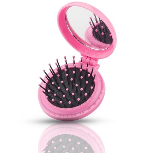 Reise-Haarbürste mit Spiegel, Mädchen-Portable Mini-Haarbürste für die Handtasche, faltbarer Haarkamm mit Makeup-Spiegel Kompakte Haarbürste für die Tasche Reise-Haarbürste mit Spiegel, Mädchen-Portable Mini-Haarbürste für die Handtasche, faltbarer Haarkamm mit Makeup-Spiegel Kompakte Haarbürste für die Tasche von LIVELYPET