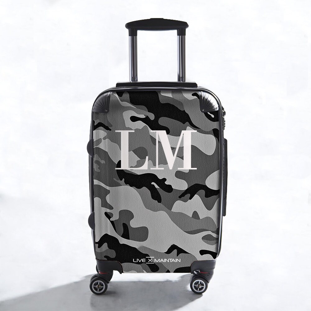 Personalisierter Grauer Camouflage Initialen Koffer | Benutzerdefinierte Marmor Individuelles Gepäck |Reisen Personalisiertes von LIVExMAINTAINLTD