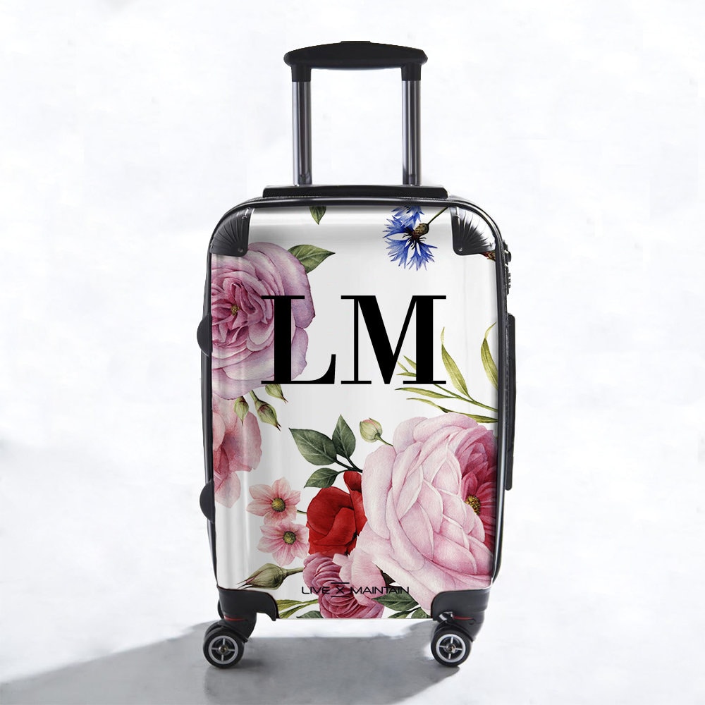 Personalisierter Blumenblüten-Initialen Koffer | Marmor Individuelles Gepäck |Reisen Personalisiertes von LIVExMAINTAINLTD