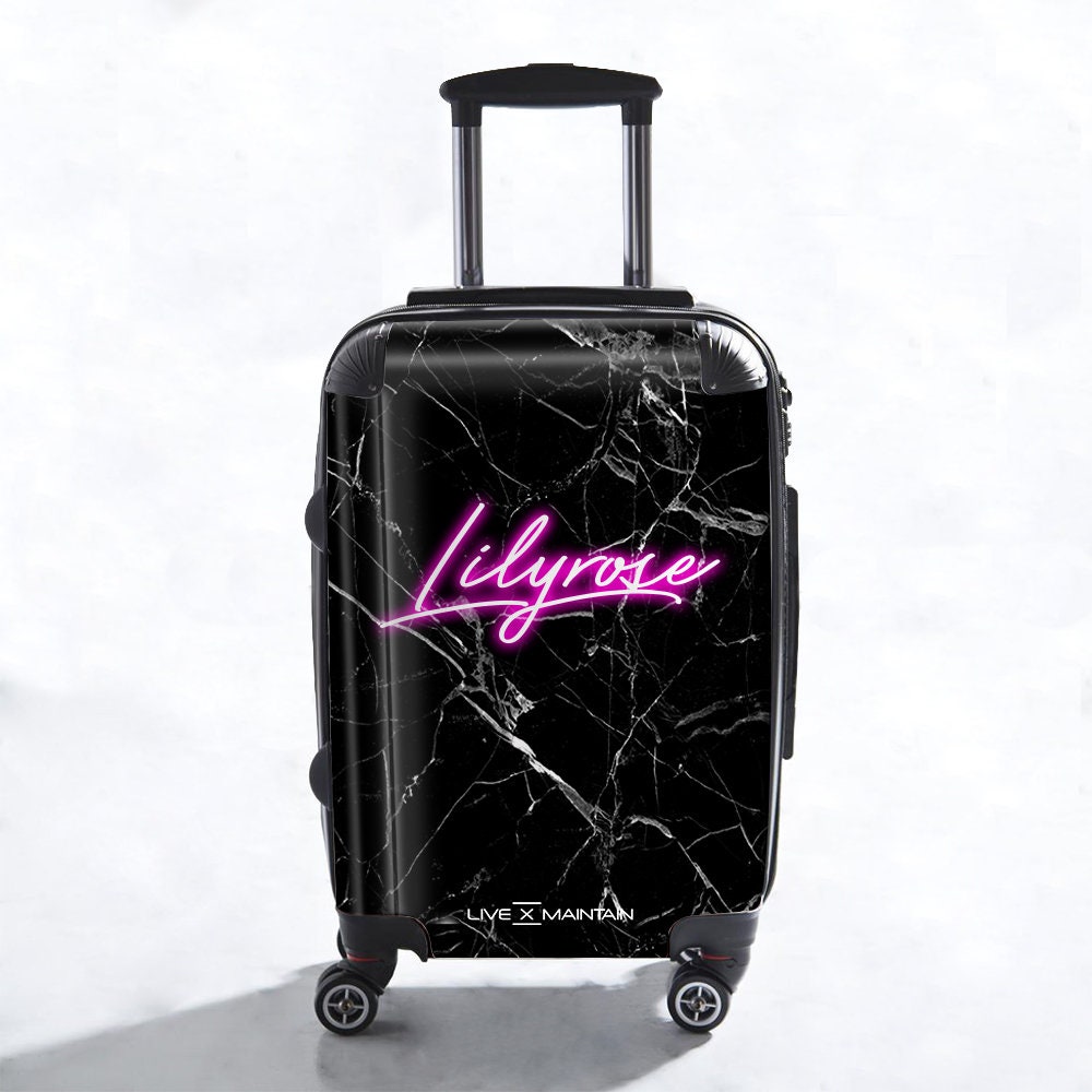 Personalisierter Schwarzer Marmor Neon Koffer | Cabochon Benutzerdefinierte Individuelles Gepäck |Reisen Personalisiertes von LIVExMAINTAINLTD