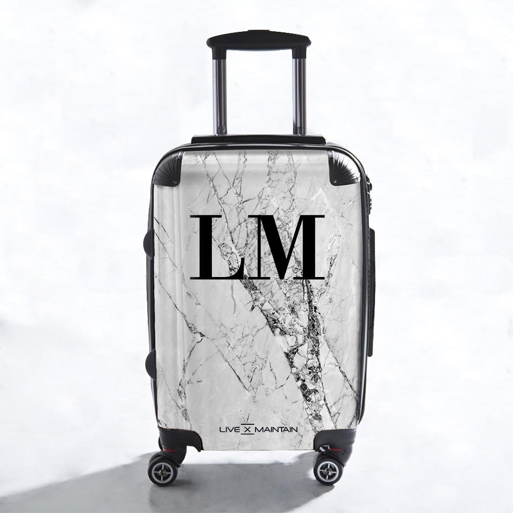 Personalisierter Rissiger Weißer Marmor-Initialen-Koffer | Kabinenkoffer Maßgeschneiderter Koffer Marmorkoffer Maßgeschneidertes Gepäck Reisegepäck von LIVExMAINTAINLTD
