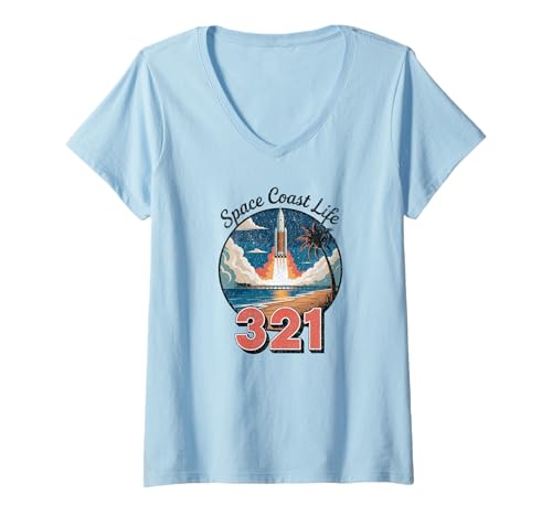 Damen Vintage SpaceCoast Life. Florida Area Code 321 T-Shirt mit V-Ausschnitt Damen Vintage SpaceCoast Life. Florida Area Code 321 T-Shirt mit V-Ausschnitt von LIVIN' THE 321 - Florida Area Code 321