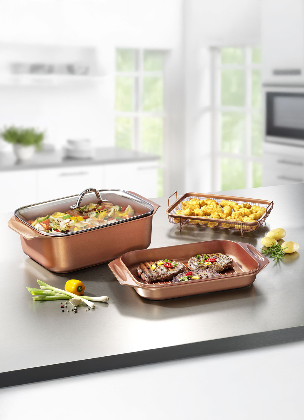 Livington Copperline WonderCooker inkl. Glasdeckel, Bräter, Braun-Kupfer von LIVINGTON