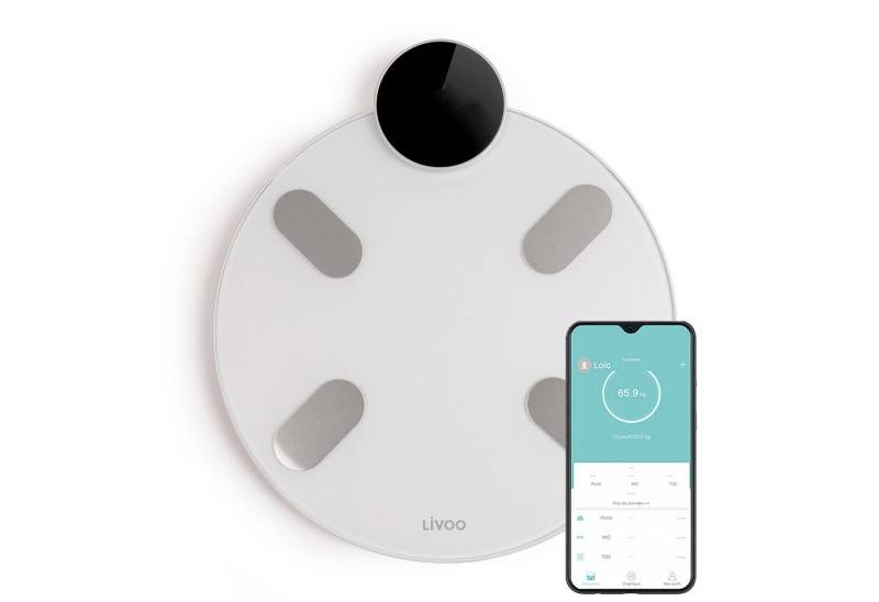 LIVOO Personenwaage LIVOO Personenwaage Bluetooth BMI Körperfett Digitalwaage DOM455W weiß von LIVOO