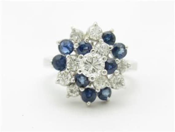 Liv 14K Weißgold & Diamanten Blauer Saphir Vintage Style Kombiring Geschenk von LIVbyLIVjewelers