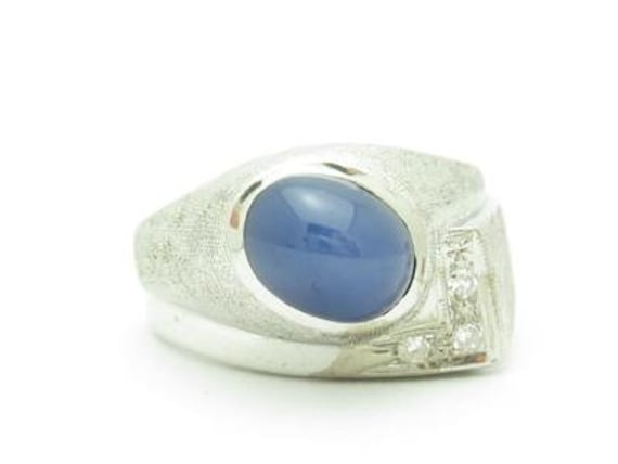 Liv 14K Weißgold & Diamanten Echtes Blau Stern Saphir Herren Bandring von LIVbyLIVjewelers