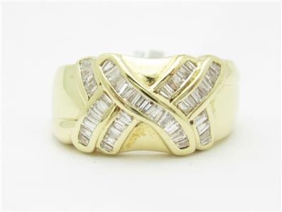 Liv 14Kt Gelbgold Echter Weißer Diamant Baguette Geschnitten Breites Design Bandring Geschenk von LIVbyLIVjewelers