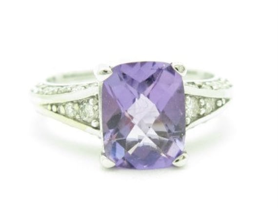 Liv 14Kt Massivweißgold Echter Weißer Diamant & Lila Amethyst Solitärring Neu von LIVbyLIVjewelers