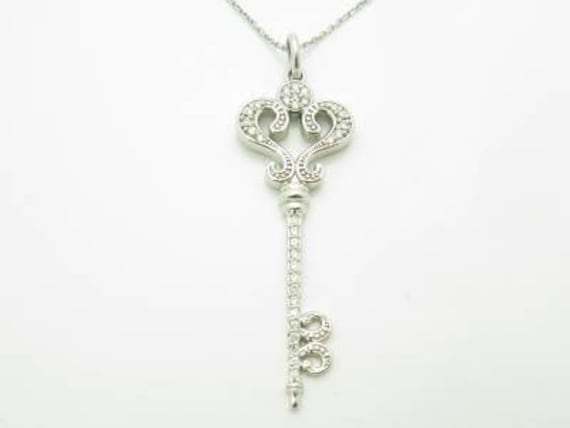 Liv 14Kt Weißgold Echte Weiße Diamanten Key Design Drop Fashion Halskette Neues Geschenk von LIVbyLIVjewelers