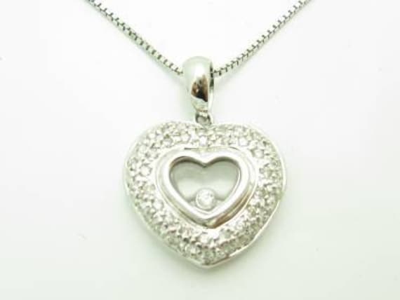 Liv 14Kt Weißgold Echter Weißer Diamant Floating Heart Pave Design Halskette Geschenk von LIVbyLIVjewelers