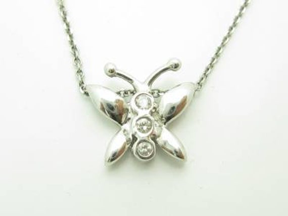 Liv 14Kt Weißgold Echter Weißer Diamant Schmetterling Design Halo Halskette Neues Geschenk von LIVbyLIVjewelers