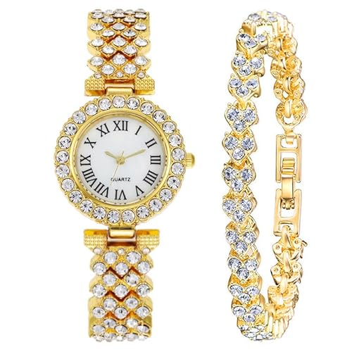 LIWEARE Damenuhren Glänzender Strass Kleines Zifferblatt Quarz Feines Armbanduhren für Damen Damenuhr Frauen Uhr Armband (Golden) von LIWEARE