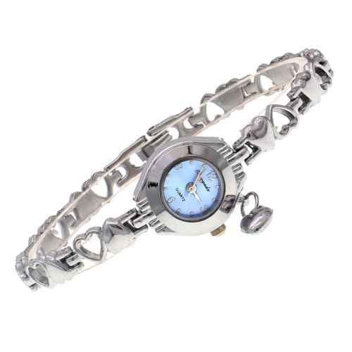 LIWEARE Retro Quarzuhr Klassische Damen Armbanduhren Frauen hohe Qualität Silber Armbanduhr Vintage weibliche Uhr (Silber Himmelblau) von LIWEARE