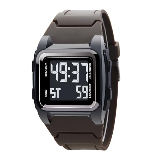LIWEARE Unisex Digital Quarz Uhr, StoßFeste Herren Digital Uhren 50M wasserdichte Outdoor Sportuhr Nachtsicht Elektronische Uhr (Braun) von LIWEARE