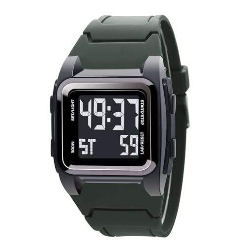 LIWEARE Unisex Digital Quarz Uhr, StoßFeste Herren Digital Uhren 50M wasserdichte Outdoor Sportuhr Nachtsicht Elektronische Uhr (Grün) von LIWEARE