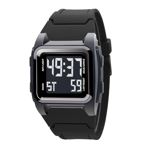 LIWEARE Unisex Digital Quarz Uhr, StoßFeste Herren Digital Uhren 50M wasserdichte Outdoor Sportuhr Nachtsicht Elektronische Uhr (Schwarz) von LIWEARE