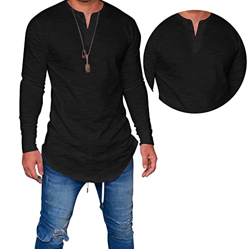 LIWEIKE Herren-T-Shirt, langärmelig, Hipster-Stil, Hipster-Stil, Swag, geschwungener Saum - Schwarz - Groß von LIWEIKE