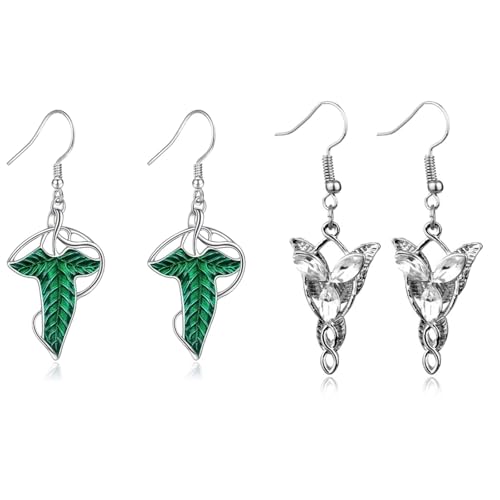LIWWEC 2 Paar Herr der Ringe Arwen Evenstar Ohrringe, Zirkonia, elbischer Schmuck für Frauen, groß, Zirkonia, Zirkonia von LIWWEC
