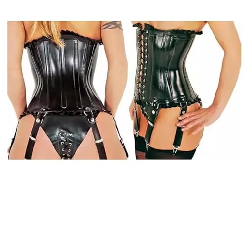 LIXIAAOOKWEDG Rubber Reines Naturlatex mit Brust- und Verlängertem Taillenclip Korsett 0,4 mm Cosplay, Schwarz , XXL von LIXIAAOOKWEDG