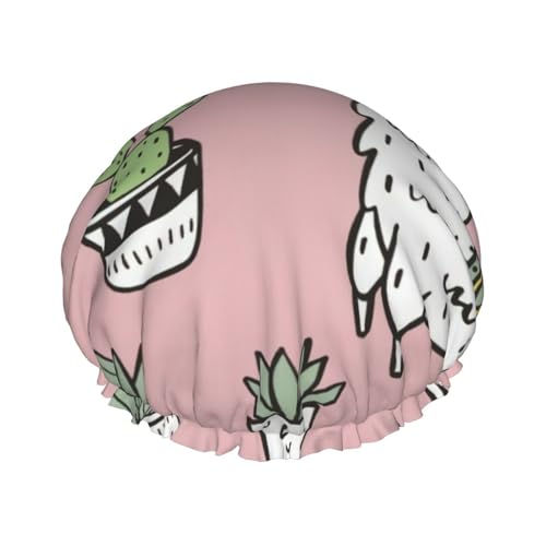 Alpaka- und Kaktus-Druck, doppellagig, Duschhaube, Baden, Duschhaube, für Damen und Herren, Duschhaube, Salon, Heimgebrauch Alpaka- und Kaktus-Druck, doppellagig, Duschhaube, Baden, Duschhaube, für Damen und Herren, Duschhaube, Salon, Heimgebrauch von LIXLZH
