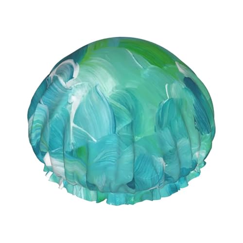 Blaue Ölfarbe Textur Druck Doppellagige Duschhaube Baden Duschhauben Damen Herren Duschhauben Salon Heimgebrauch von LIXLZH